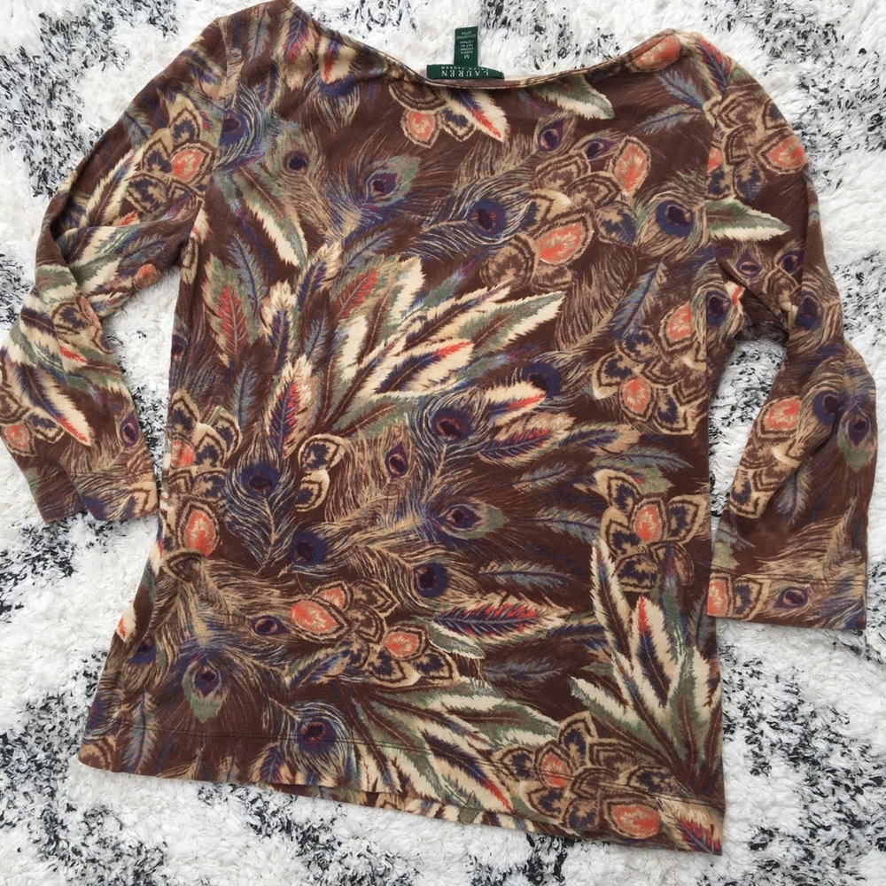 Ralph Lauren Peacock Feather Print Cotton Sweater